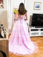 Ball Gown Scoop Neck Tulle Sweep Train Appliques Lace Prom Dresses