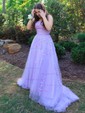 Ball Gown Scoop Neck Tulle Prom Dresses With Appliques