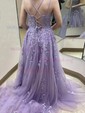 Ball Gown Scoop Neck Tulle Prom Dresses With Appliques