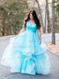 Princess V-neck Tulle Ruffle Prom Dresses