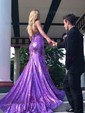 Trumpet/Mermaid Halter Sequined Sweep Train Prom Dresses