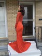 Trumpet/Mermaid Scoop Neck Stretch Crepe Sweep Train Beading Prom Dresses