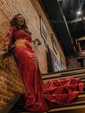 Mermaid V-neck Jersey Long Sleeves Cut Out Prom Dresses With Appliques