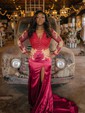 Mermaid V-neck Jersey Long Sleeves Cut Out Prom Dresses With Appliques