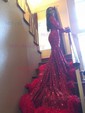 Trumpet/Mermaid Sweep Train High Neck Tulle Sequined Feathers / Fur Prom Dresses