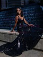 Trumpet/Mermaid Sweep Train V-neck Sequined Prom Dresses