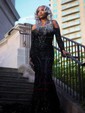 Mermaid Off-the-shoulder Long Sleeves Sparkly Sequin Prom Dresses