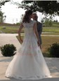 A-line V-neck Tulle Sweep Train Wedding Dresses With Appliques Lace