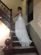 A-line Illusion Chiffon Sweep Train Wedding Dresses With Appliques Lace