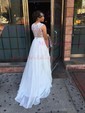 A-line Illusion Chiffon Sweep Train Wedding Dresses With Appliques Lace