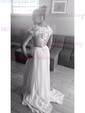 A-line Illusion Chiffon Sweep Train Wedding Dresses With Appliques Lace