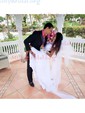 Fabulous A-line Scoop Neck Chiffon Tulle Sweep Train Appliques Lace Short Sleeve Wedding Dress