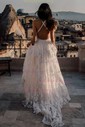 A-line V-neck Lace Sweep Train Wedding Dresses