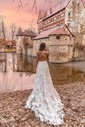 A-line V-neck Lace Sweep Train Wedding Dresses