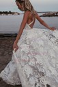 A-line V-neck Lace Sweep Train Wedding Dresses