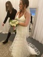 Trumpet/Mermaid V-neck Lace Sweep Train Wedding Dresses