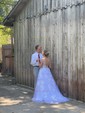 A-line V-neck Tulle Sweep Train Appliques Lace Wedding Dresses