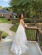 Ball Gown V-neck Tulle Sweep Train Wedding Dresses With Appliques Lace