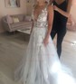 Ball Gown V-neck Tulle Sweep Train Wedding Dresses With Appliques Lace