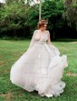 Ball Gown V-neck Tulle Sweep Train Wedding Dresses With Appliques Lace