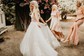 Ball Gown V-neck Tulle Sweep Train Wedding Dresses With Appliques Lace