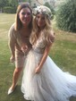 Ball Gown/Princess V-neck Tulle Sweep Train Wedding Dresses With Appliques Lace
