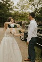 Princess V-neck Tulle Sweep Train Appliques Lace Wedding Dresses