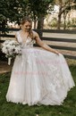 Ball Gown V-neck Tulle Sweep Train Wedding Dresses With Appliques Lace