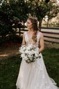Ball Gown/Princess V-neck Tulle Sweep Train Wedding Dresses With Appliques Lace