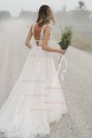 Ball Gown V-neck Tulle Sweep Train Wedding Dresses With Appliques Lace