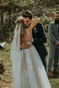 Ball Gown/Princess V-neck Tulle Sweep Train Wedding Dresses With Appliques Lace