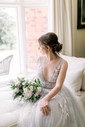 Princess V-neck Tulle Sweep Train Appliques Lace Wedding Dresses