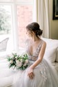 Ball Gown/Princess V-neck Tulle Sweep Train Wedding Dresses With Appliques Lace
