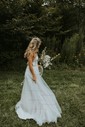 Ball Gown V-neck Tulle Sweep Train Wedding Dresses With Appliques Lace