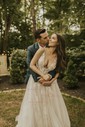 Ball Gown/Princess V-neck Tulle Sweep Train Wedding Dresses With Appliques Lace