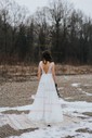 Ball Gown/Princess V-neck Lace Tulle Floor-length Wedding Dresses With Buttons