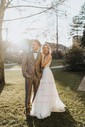Ball Gown/Princess V-neck Lace Tulle Floor-length Wedding Dresses With Buttons
