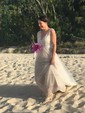 Ball Gown/Princess V-neck Lace Tulle Floor-length Wedding Dresses With Buttons