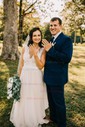 Ball Gown/Princess V-neck Lace Tulle Floor-length Wedding Dresses With Buttons