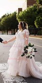 Ball Gown/Princess V-neck Tulle Sweep Train Wedding Dresses With Tiered