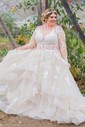 Ball Gown V-neck Tulle Sweep Train Wedding Dresses With Tiered