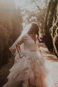 Ball Gown/Princess V-neck Tulle Sweep Train Wedding Dresses With Tiered
