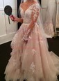 Ball Gown/Princess V-neck Tulle Sweep Train Wedding Dresses With Tiered