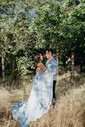 A-line V-neck Chiffon Sweep Train Split Front Wedding Dresses