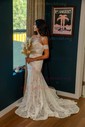 Sheath/Column Sweetheart Lace Sweep Train Wedding Dresses