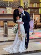 Sheath/Column Sweetheart Lace Sweep Train Wedding Dresses