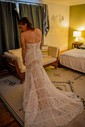 Sheath/Column Sweetheart Lace Sweep Train Wedding Dresses