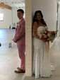 Sheath/Column Off-the-shoulder Lace Sweep Train Wedding Dresses
