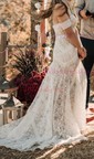 Sheath/Column Sweetheart Lace Sweep Train Wedding Dresses