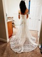 Sheath/Column Sweetheart Lace Sweep Train Wedding Dresses